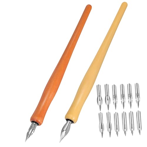 NOLITOY レトロ実木柄ディップペン ゴシックアートペン先搭載 書道 カリグラフィー向け滑らか筆記 軽減疲労設計 握りやすい異形軸デザイン