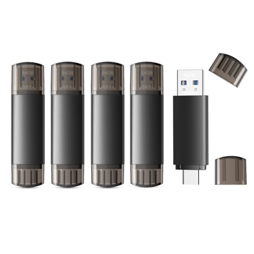 Image of JOIOT 64GB USB C Flash Drive Dual USB 3.0 Flash Drive Type C + USB A Portable Type-C Flash Drive 2-in-1 USB-C Thumb Drive for Smartphone Tablet Computer Mac iPhone Black (5 Pack)