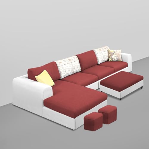 Image of Koza LHS 8 Seater L Shape Sofa Set with Center Table for Living Room (Maroon Grey Fabric) Premium Fabric Sofa