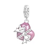 SBUTUXC Colgante con forma de corazón en caja de regalo de esmalte rosa, plata de ley 925, circonita cúbica, para pulsera, collar o tobillera.