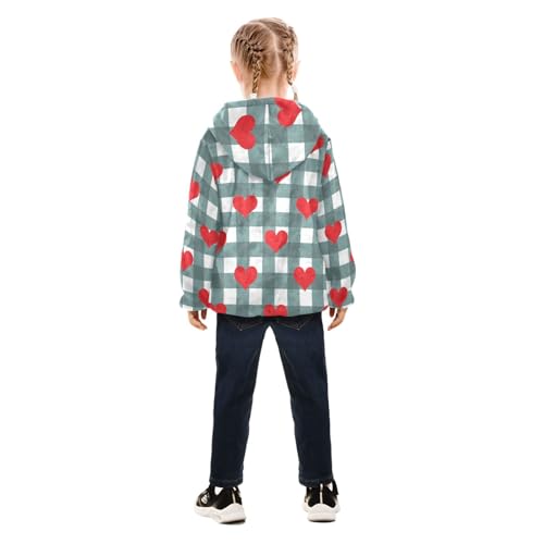 OTVEE Valentine Red Hearts Plaid Kids Hoodie Jacket Fall Spring Full Zip Warm Outwear Coat4