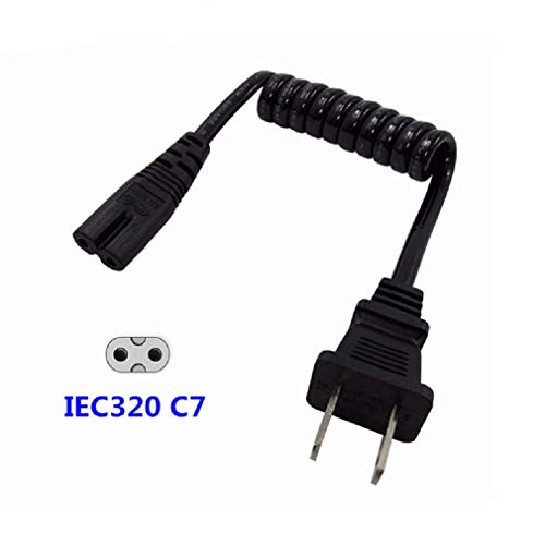 Tekit Universal 2 Prong Power Cord,NEMA 1-15P to IEC320 C7 Figure 8 Shotgun Connector Retractable Spring AC Power Supply Cable Cord Wire Socket Plug Jack (1-15P to C7 Retractable Spring)