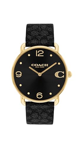 Coach ELLIOT WOMENS BLACK DIAL IONIC PLATED THIN GOLD STEEL Watch - 14504289