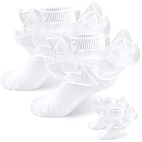 Courpal 2 Pairs White Ruffle Socks White Lace Socks White Frilly Socks White Lace Trim with Double Lace Toddler Baby Girls (as1, age, 1_year, 3_years) Cover