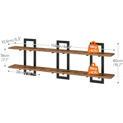 HOOBRO Floating Shelves, 15 Inch Wall Shelf Set of 3, Wall Mounted Storage Shelves 2-Tier, Hanging Bathroom Shelves, for Living Room, Bedroom, Bathroom, Kitchen, Rustic Brown and Black BF32BJP301 - Image 3