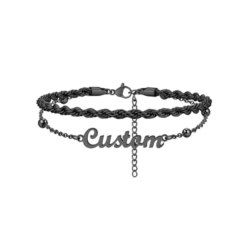 Custom4U Custom Name Anklet Bracelets for Women Waterproof Beaded/Figaro/Cuban/Rope/Wheat Chain Anklet Stackable Gold Plated Non Tarnish Custom Beach