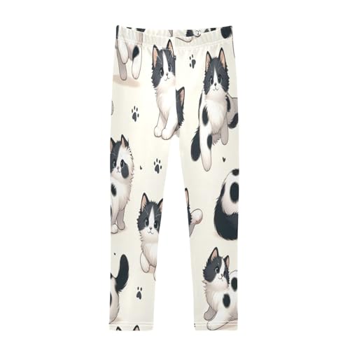 Toddler Girls Leggings Printed Yoga Pants Leggings White Black Cat for Kids
