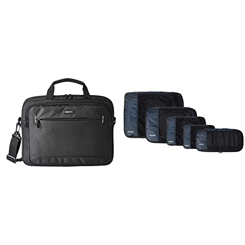 Image of AmazonBasics 14-Inch Tablet Bag, Black and Amazon Brand - Solimo Packing Cube Set (5 pieces)