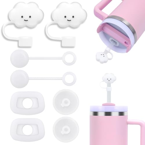 8pcs S tanley Spill Stopper for Stanley Cup 40oz/30oz H2.0, Silicone Spill Proof Stopper for Stanley 30oz With Clear Straw Topper, Cute Cloud Straw Covers
