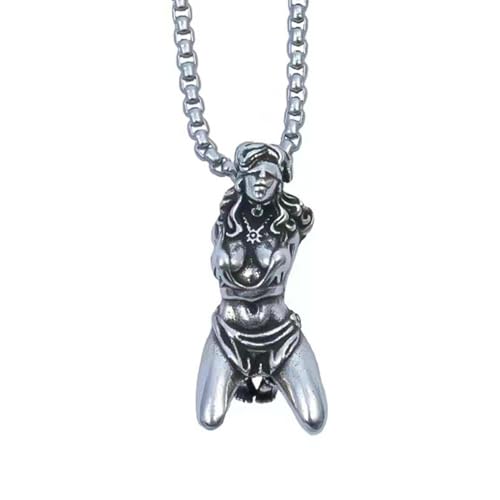 Vmiorzq Silver Suffering Goddess Pendant Necklace, Vintage Religious Goddess Amulet Necklace, Religious Jewelry Statement Vintage Pendant Necklaces