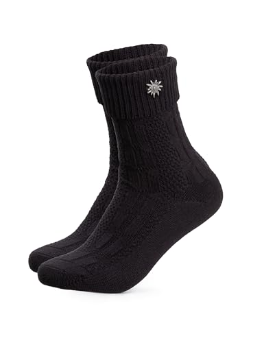 HerzSticht Damen Kurze Trachtensocken 1er Pack (Modell: Edelweiss) Trachtenstrümpfe Schwarz 35-38
