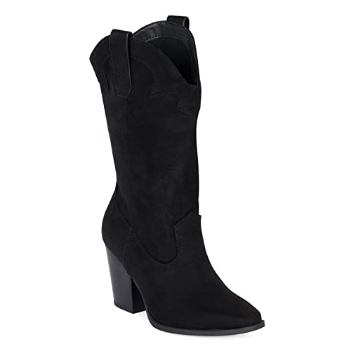 Chariot & Co Cowboy Boots for Women - Western Style Mid-Calf Stacked Heel Boot - Polly2