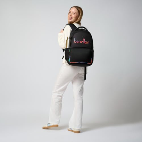 Image of United Colors of Benetton Unisex High-School Backpack METEORITE | Printed Daypack with 3 Compartments, Airmesh Padding | Backpack for School Girls and Boys | 33L Capacity