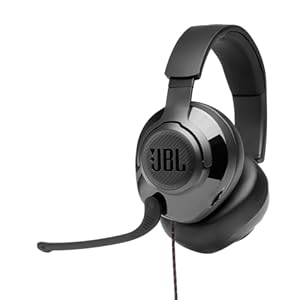 JBL Quantum 200 – Wired over-ear gaming headset with Voice focus directional flip-up mic and memory foam ear cushions (Black)