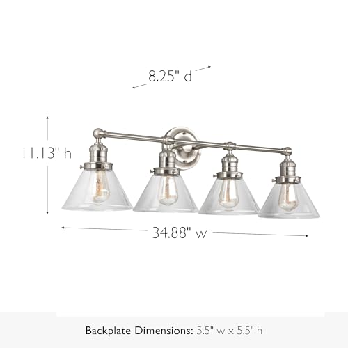 Image of Design House Augustin Vanity Light, 4-Light, Seeded Glass Warm Glow, Dimmable, Up /Down Glow, Easy Installation, E26 Socket, Satin Nickel, 34.9 in L x 8.3 in D x 11.1 in H, 589044-SN