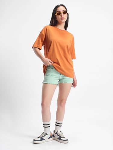 Image of Bewakoof Women's Solid Oversized Fit Half Sleeve Round Neck Cotton Jersey T-Shirt