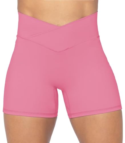 Sunzel Sunzfly short de vélo pour femmes, taille haute croisée avec contrôle ventre 4" Bubblegum M
