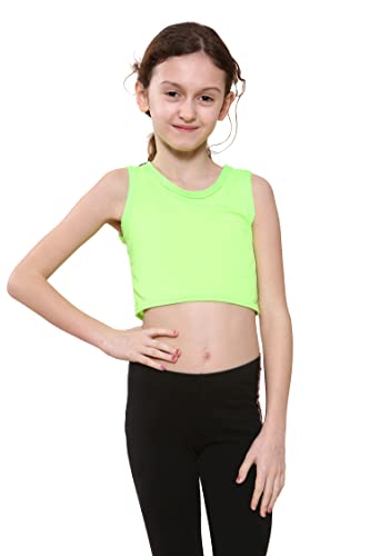 Image of Kids Girls Neon Fluorescent Vest Crop Tops T-Shirt Tee Top Dance Wear Gymnastic Fancy Dress Age 5-14 Years