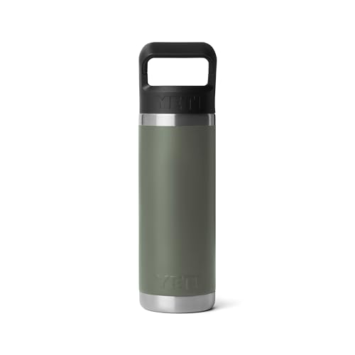Image of YETI Rambler 18 oz Bottle, Vacuum Insulated, Stainless Steel with Color Matching Straw Cap, Camp Green /Firefly Yellow