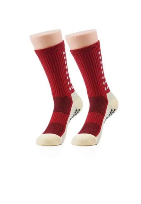 Non-Slip Athletic Crew Socks, Red and Navy Blue, 2 Pairs2