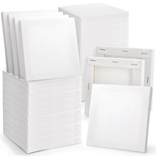 Tosnail 36-Pack Mini Stretched Canvas Panels 4 x 4 Inches Small Square Canvas Boards for Painting Party Arts and Crafts