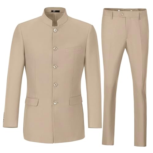 Men's Suits Stand Mandarin Collar Suit 2 Piece Men Slim Fit Chinese Tunic Suits Jacket Pant Set