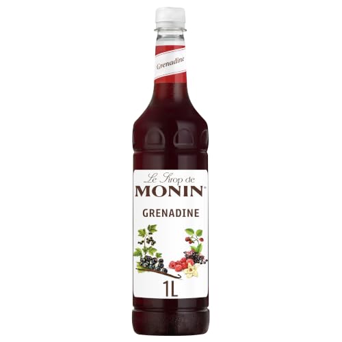 MONIN Jarabe de granadina de alta calidad de 1 litro para cócteles y cócteles sin alcohol. Apto para veganos, sin alérgenos, sabores y colorantes 100% naturales