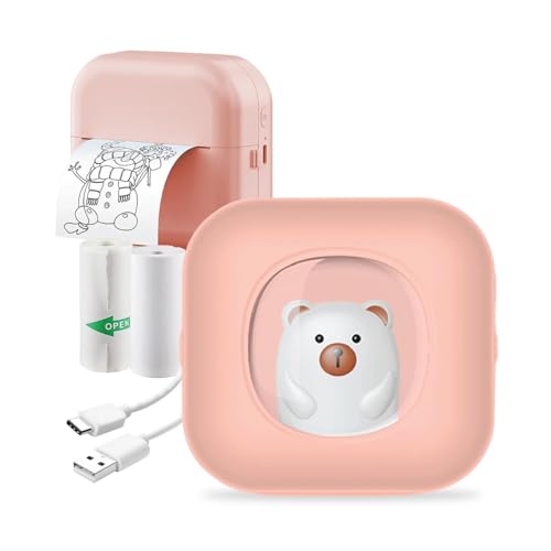 Image of Wembley Mini Bear Themed Thermal Printer| Portable, Wireless & Rechargeable| Safe & Ink-Free Color Printer for Kids Age 5+| Print Anytime, Anywhere (Pink)