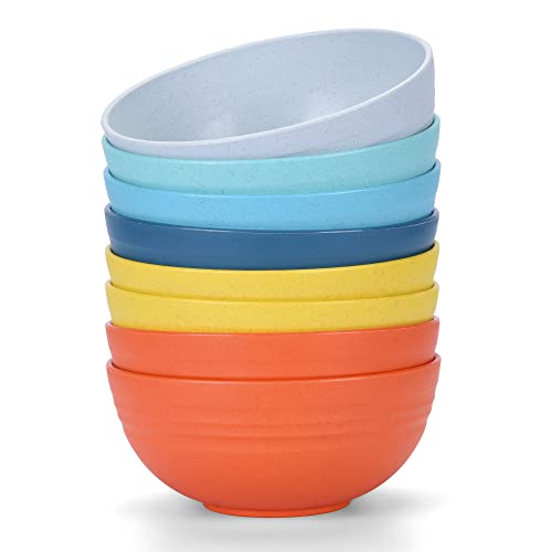 [Set of 8] 24 OZ Cereal Bowl Unbreakable Wheat Straw Bowls Microwave Dishwasher Safe Reusable Bowl Set E-Co Friendly Bowls for Ramen, Soup, Salad