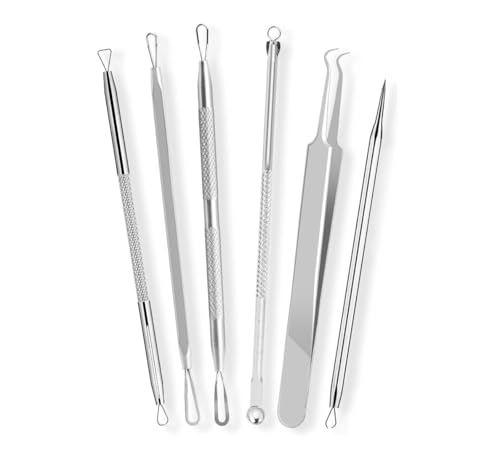 [6 Pcs] Blackhead Remover Tools for Acne - Surgical Stainless Steel Pimple Popper Tool Kit, Comedones & Blemish Extraction Kit