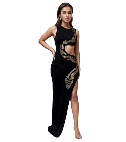 Image of PORRCEY Women's Sexy Elegant Rhinestone Bodycon Dress Hot Drilling Clubwear