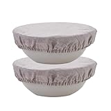 INYOWAKI 100% Pure Linen Bowl Covers For Bread Proofing, 2 Pcs 12 Inches Elastic Reusable Solid Color Cloth Fabric Bowl Covers,XL Organic Washable Large Stretch Sourdough Lids, Linen