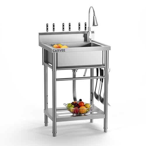 Utility Sink, Freestanding Single Bowl Kitchen Sinks, Stainless Steel Commercial Restaurant Sinks,...