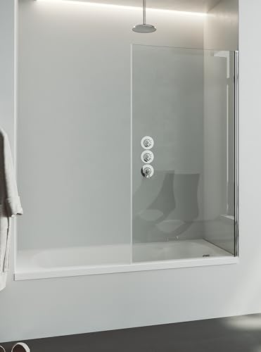 Mampara De Bañera Cristal Templado Abatible Fijo 6mm Reversible Tratamiento Antical 85 cm Altura 150cm Brazo Acero Inox Ajustable Aluminio Anodizado Cromo Brillo Perfilería Apertura 180 Grados