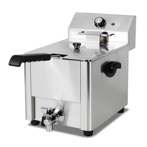 Friteuse Électrique Professionnelle – 8 Litres – 3,6 kW – Vanne de Vidange – Inox – Thermostat 50–200°C – Sécurité Intégrée