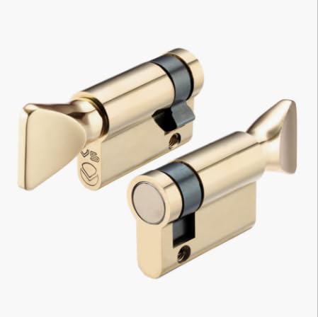 Kooples Hardware Euro V5 Euro Profile Single Turn Cylinder – 5-Pin Thumbturn and Blank End – Keyless One-Sided Operation – Fixings Included (Polished Brass, 50mm)