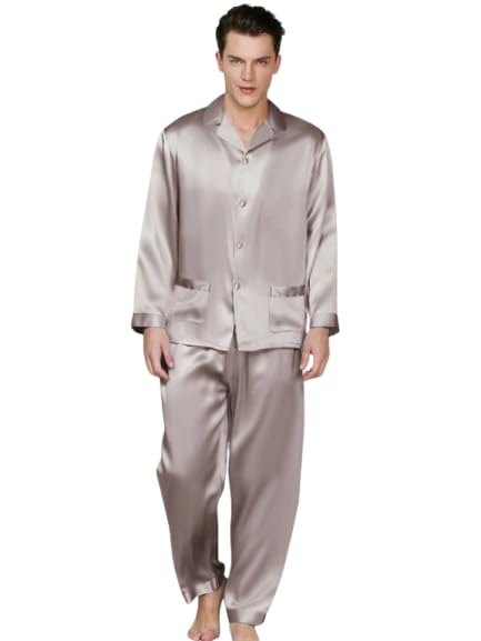 Men Silver Full Sleeve Night Suit-image-1