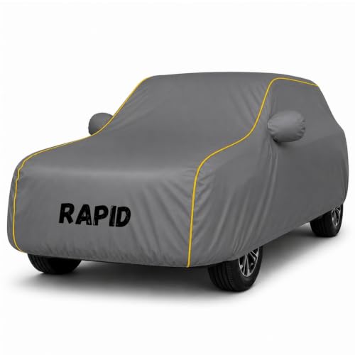 Image of Premium Waterproof Car Cover for Rapid | Soft Cotton Lining Heavy Duty Triple Stitched Heat Resistant Outdoor Cover Comes with Mirror and Antenna Pocket Full Bottom Elastic (Zig Zag Grey)