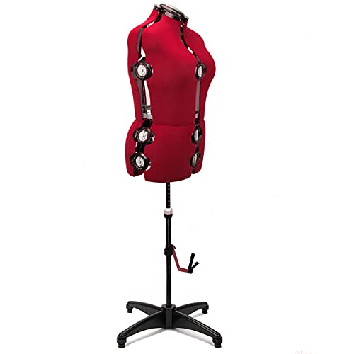 BHD BEAUTY Red 13 Dials Female Fabric Adjustable Mannequin Dress Form for Sewing, Mannequin Body Torso with Tri-Pod Stand, Up to 70" Shoulder Height (Medium)