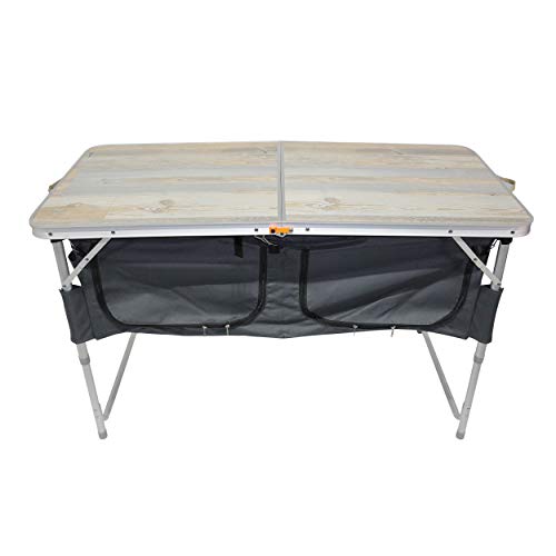 Homecall - Mesa de camping plegable de aluminio con superficie de MDF y bolsillo