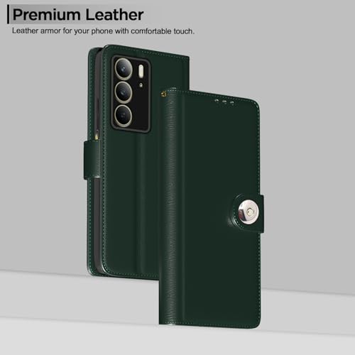 Image of Pikkme Flip Cover Leather Finish | Inside TPU with Card Pockets | Wallet Stand and Shock Proof | Complete Protection Button Flip Case for Realme C75(Green)