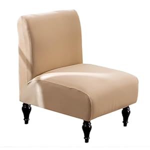 Armless Accent Chair Cover, High Stretch Slipper Chair Slipcover Spandex Jacquard Fabric for Bedroom Dining Living Room Office Non-Slip with Elastic Bottom (Beige)