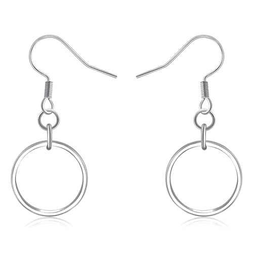 Minimalist Silver Circle Dangle Earrings for Women - Hypoallergenic Small Hoop Earrings, Boho Round Geometric Design, Trendy Accessories