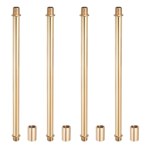 Image of PATIKIL Straight Pipe Lamp Stems Rod Kit, 4 Set M10 Carbon Steel 200mm(7.87 inch) Long Double End Thread Rod with Coupling Nuts Sleeve Connector for Table Lamps Chandeliers,Gold