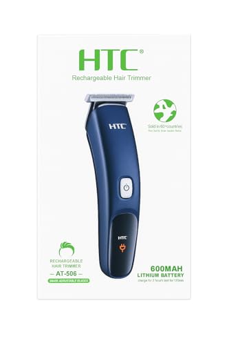 Image of AT-506 Rechargeable Hair Trimmer, Navy Blue, Smart Adjust Blades, 120 Min Runtime, 600mAh Lithium Battery, Cordless Operation, Global Voltage Compatible