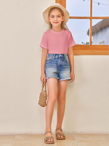 Image of Girls Short Sleeve T Shirts Kids Summer Tops Crewneck Tees 5-14 Years