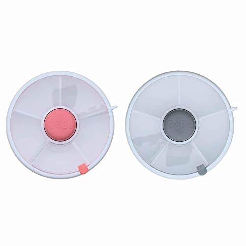 Image of GoBe 2 Pack Kids Snack Spinner - Grey/Coral - Reusable Snack Container with 5 Compartment Dispenser and Lid - Leakproof, Spill-proof - For Toddlers, Babies, Home, Travel