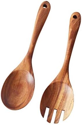 2 Pcs Acacia Wood Salad Servers Salad Fork & Spoon Set Handmade Kitchen Serving Dining Accessories for Home Party