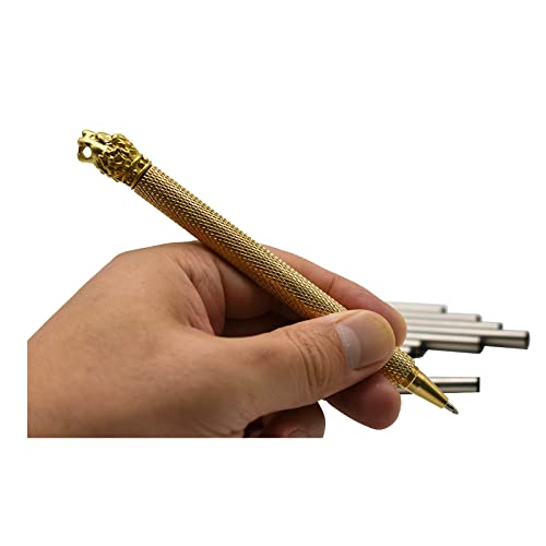 Lopenle 1 Pcs Solid Brass Pen Lion Pens Classic Metal Pen Heavy Lion Head Pen With 12Pcs Replaceable Rollerball Pen Refills For Men Or Women Office Family Gifts. #TOP5