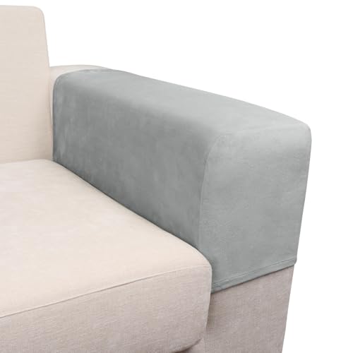 Image of Couch Arm Covers 2 Pcs Sofa Armrest Covers Stretch Couch,Armrest Cover for Chairs Scratch-Resistant Sofa Arm Cover Armchair Slipcovers,Light Grey